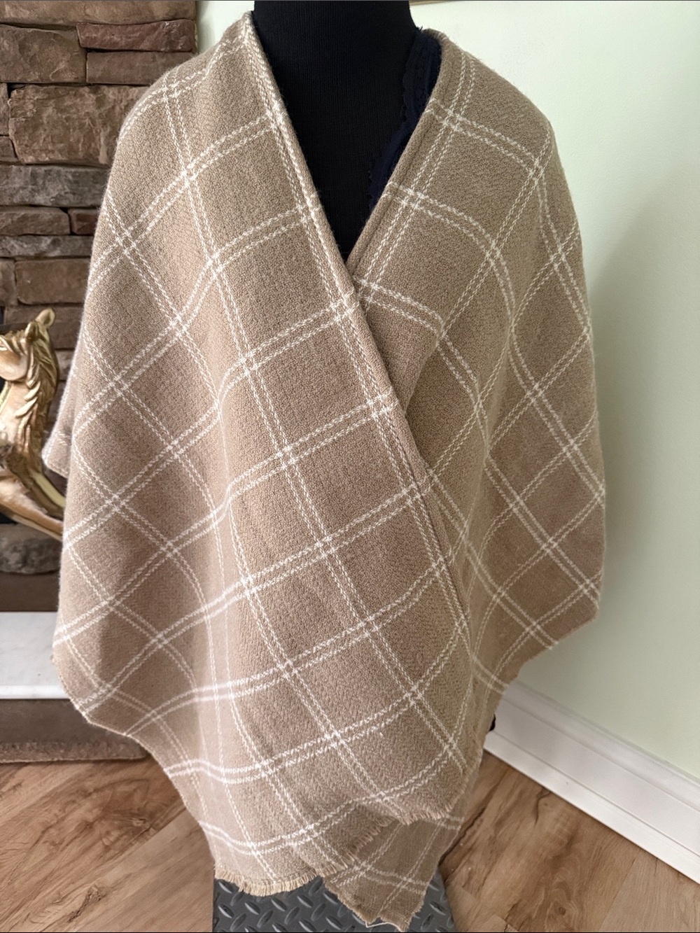 Lauren Ralph Lauren Tan & Cream Plaid Windowpane Wrap Scarf